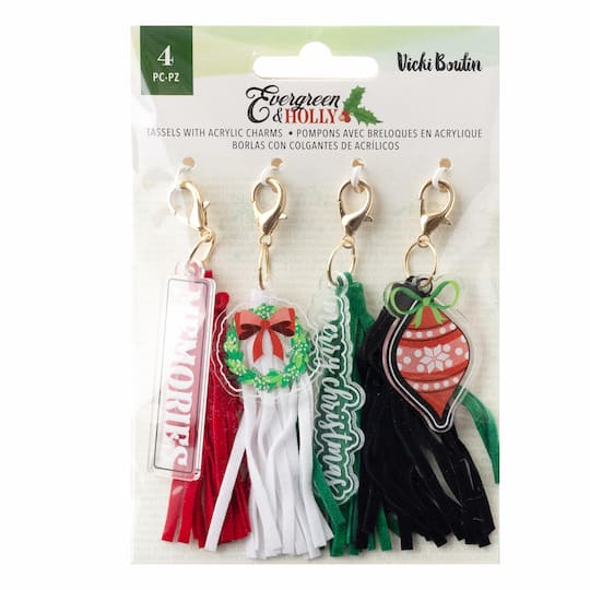 Vicki Boutin Evergreen &#x26; Holly Tassels With Charms, 4ct.